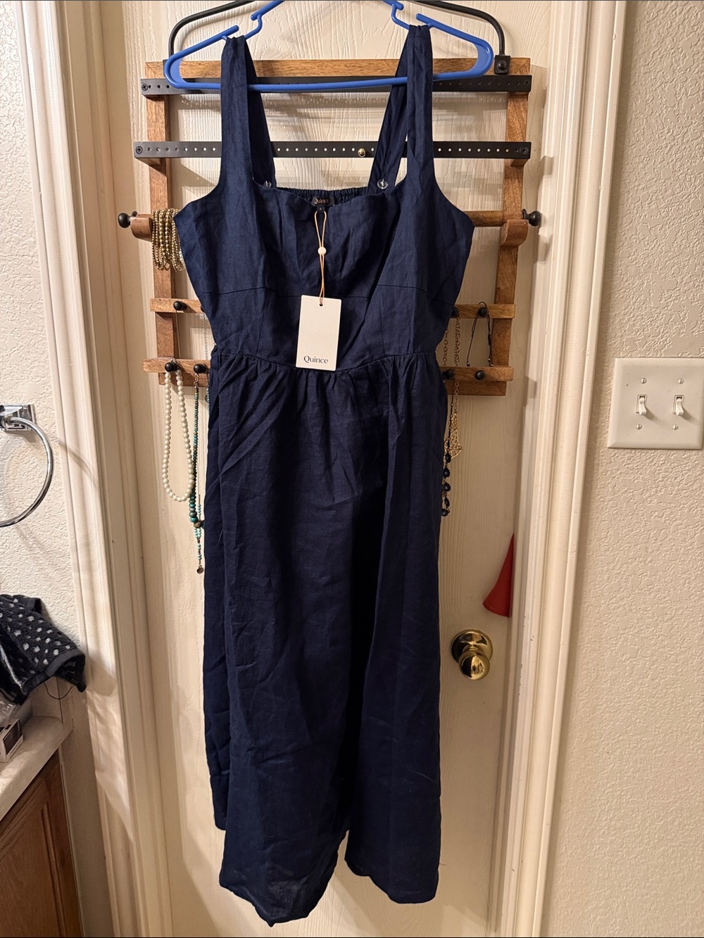 Quince European Linen Fit &Flair Dress in Deep Navy- new with tags
